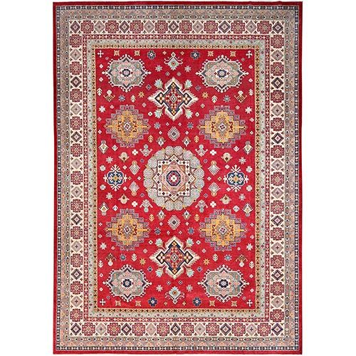 Imperial Red, Hand Knotted Densely Woven Kazak Design, All Over Medallions, Luxurious Wool, Vegetable Dyes Oriental 