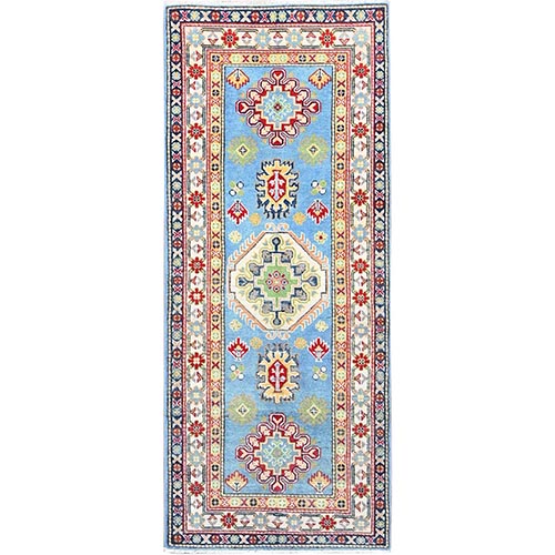 Ruddy Blue, Natural Dyes Afghan Kazak Hand Knotted Denser Weave Soft And Vibrant All Wool Oriental Rug