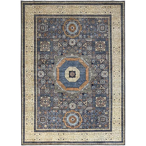 Steel Gray, Hand Knotted 14th Century Mamluk Dynasty Pattern, 200 KPSI, Vegetable Dyes, Vibrant Wool, Oriental Rug