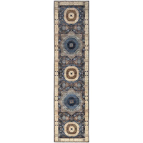 Oyster Mushroom Gray, Extra Soft Wool Vegetable Dyes, 14th Century Mamluk Dynasty Pattern, Large Motifs, Hand Knotted Runner 200 KPSI Oriental Rug