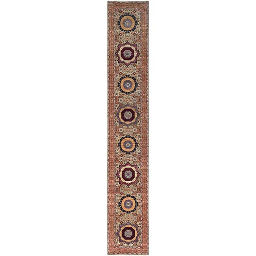 Sesame Brown, Soft and Velvety Wool, 200 KPSI, Vegetable Dyes, 14th Century Hand Knotted Mamluk Dynasty Pattern, Oriental XL Runner Rug