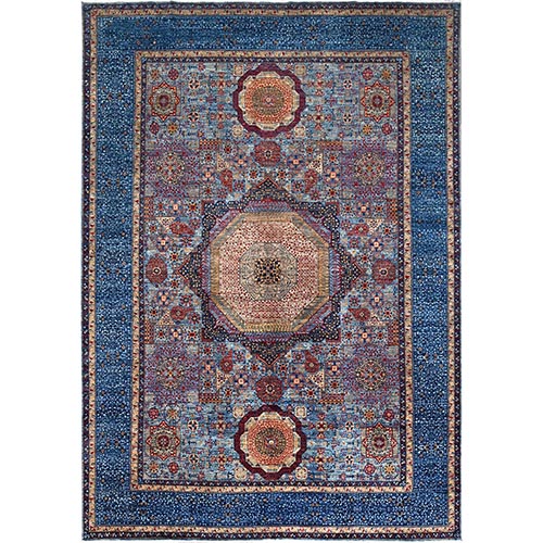 Lichen Blue, 14th Century Mamluk Dynasty Pattern With Central Large Motif, Hand Knotted, Vibrant and Soft Wool 200 KPSI, Natural Dyes, Oriental Rug
