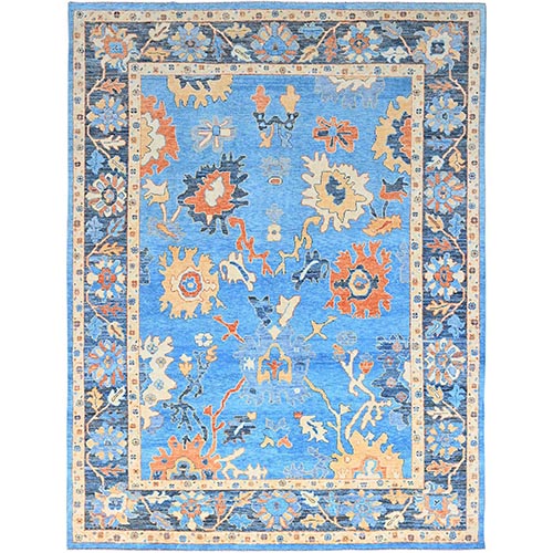 Norse Blue, Afghan Supple Collection, Vegetable Dyes, Repetitive Flower And Leaf Pattern On Borders, Pure Wool, Densely Woven, Oushak Inspired Design, Hand Knotted Oriental 