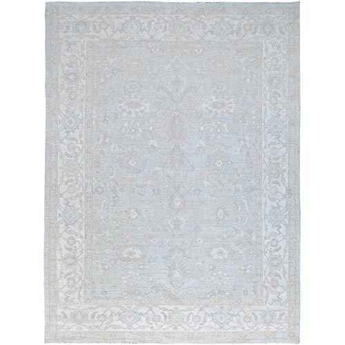 Sterling Gray, Extra Soft Wool, White Wash Peshawar, Soft To The Touch, Hand Knotted, Geometric Design, Oriental 