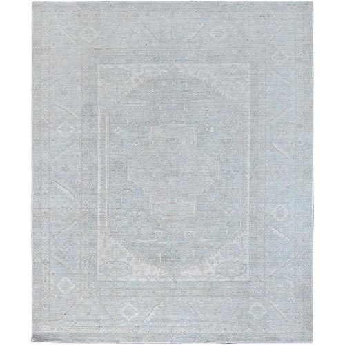 Icy Gray, Hand Knotted, Soft To The Touch, Pure Wool, Afghan White Washed Peshawar, Geometric Design Oriental 