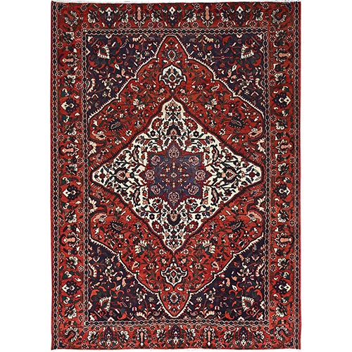 Turkey Red With Ford Blue, Extra Soft Wool, Vintage Persian, Hand Knotted, Tribal Floor Art, Bakhtiar Oriental 