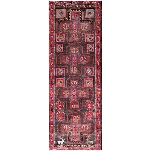 Multicolored With Small Animal Figurines, Vegetable Dyes, Vintage North West Persian, Organic Wool, Hand Knotted, Runner Oriental 