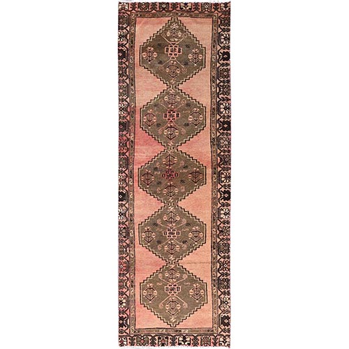 Coral Sands Red With Geometric Motifs, Persian Bakhtiar, Cropped Thin, Natural Wool, End And Sides Professionally Secured, Denser Weave, Clean, Vintage Runner Oriental 