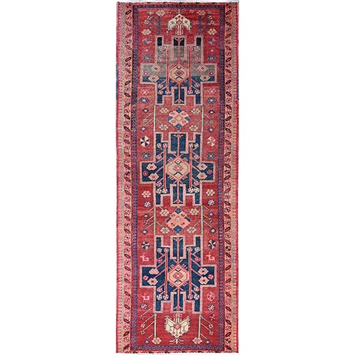 Summer Fig Red, Great Condition, Vintage Persian Heriz, Even Wear, 100% Wool, Cropped Thin, Hand Knotted, Sides and Ends Secured, Tribal Floor Art, Runner Oriental 