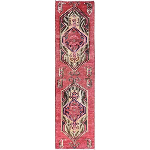 Indian Red, Hand Knotted, Cropped Thin,  Geometric Pattern, Extra Soft Wool, Natural Dyes, Tribal Floor Art, Cropped Thin, Vintage Persian Narrow Serab Runner, Oriental 
