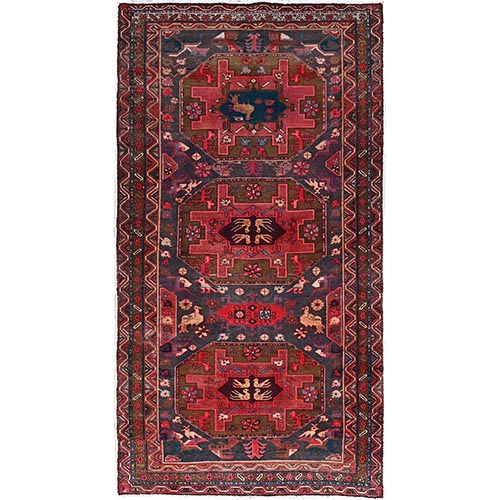 Scarab Green, Old North West Persian With Small Birds Figurines, Hand Knotted, Evenly Worn, Soft and Vibrant Wool, Cleaned, Sides and Ends Professionally Secured, Denser Weave, Wide Runner Oriental 