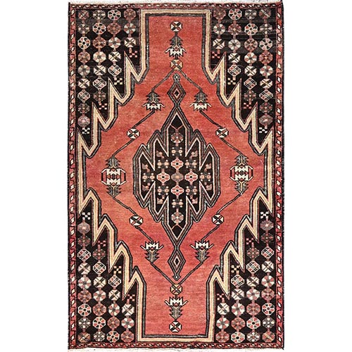 Persian Red With Bistre Brown Corners, Hand Knotted, Velvety And Soft Wool, Even Wear With Distressed Look And No Holes, Mint Condition, Sides And Ends Secured Professionally, Persian Mazlagan, Cropped Thin, Narrow Border, Vintage Oriental 