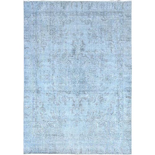 Corydalis Blue, Hand Knotted Cropped Thin Old Persian Tabriz, Even Wear, Sides and Ends Professionally Secured, Cleaned, Sheared Low, Good Condition Velvety Wool Oriental 