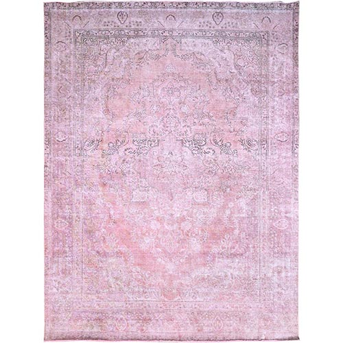 Sherbet Pink, Hand Knotted Extra Soft Wool Even Wear, Sides and Ends Professionally Secured and Cleaned, Good Condition, Sheared Low, Vintage Persian Tabriz, Cropped Thin, Abrash Distressed Oriental 