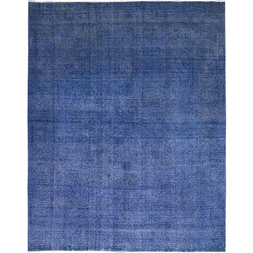 Lyons Blue, Hand Knotted Vintage Persian Tabriz, Cleaned, Sides and Ends Professionally Secured, Overdyed Distressed, Sheared Low, Evenly Worn Natural Wool Oriental 