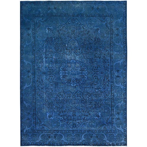 Quartz Blue, Vintage Persian Tabriz, Distressed Look, Sheared Low, Velvety Wool, Cropped Thin, Sides and Ends Professionally Secured and Cleaned, Hand Knotted Worn, Oriental 