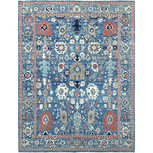 Intel Blue, Pure And Soft Wool, Hand Knotted, Zero Pile, Vegetable Dyes, All Over Caucasian Gul Motifs Design, Shaved Down, Oriental 