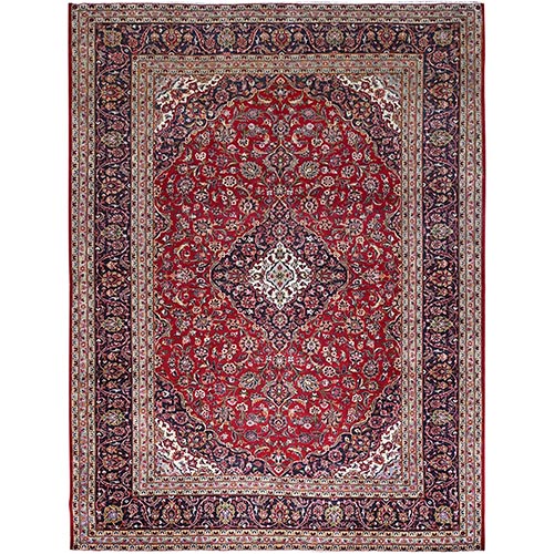 Ajax Red, Hand Knotted Vintage Persian Kashan With Central Medallion Design, Sides and Ends Professionally Secured and Cleaned, Mint Condition, Fine Wool Pile, Oriental Rug