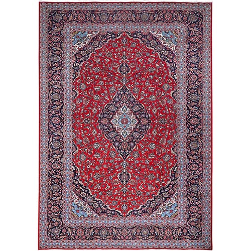 Portia Red, Vintage Persian Kashan With Large Medallion Design, Hand Knotted, Tribal Floor Art, Full Pile Vibrant Wool, Natural Dyes Oriental Rug