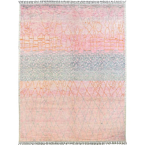 Prairie Sunset Pink, All Natural Wool Hand Knotted, Multicolored Boujaad Moroccan Inspired Design, Vegetable Dyes, Oriental 