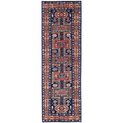 Tangerine Orange, Ghazni Wool With Antique All Over Caucasian Design, Afghan, Hand Knotted, Vegetable Dyes, Hand Spun, Oriental Runner 