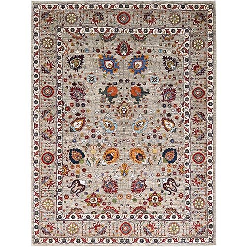 Spanish Gray, Afghan Sultani With All Over Floral Pattern, Hand Knotted Densely Woven Pure Wool, Vegetable Dyes, Oriental 