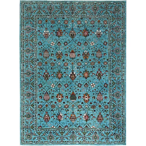 Latigo Bay Blue, Vegetable Dyes, Afghan Sultani Pomegranate Design, All Wool, Hand Knotted Denser Weave Oriental 