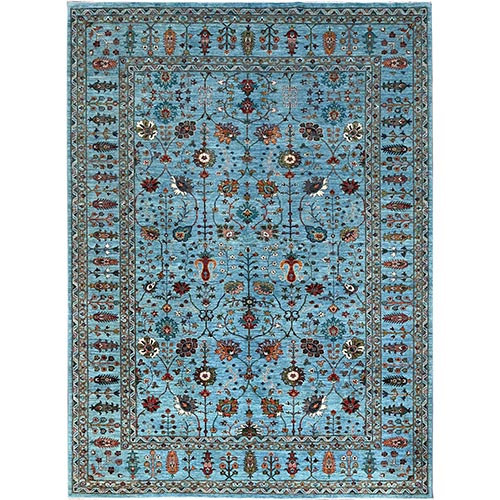 Tile Blue, Afghan Hand Knotted Sultani Flower Design, 100% Wool, Vegetable Dyes and Densely Woven Oriental 