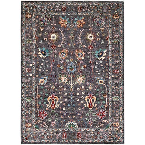 Granite Gray, Shiny and Soft Wool, Densely Woven Hand Knotted, Natural Dyes, Afghan Sultani With All Over Floral Design, Oriental 