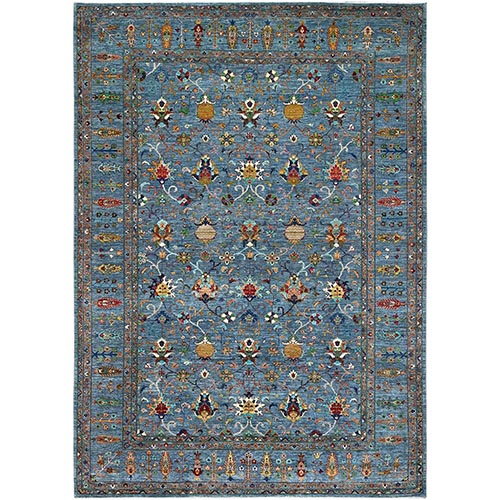 Horizon Blue, Natural Wool, Vegetable Dyes Afghan Sultani Hand Knotted Pomegranate Design, Oriental Densely Woven 