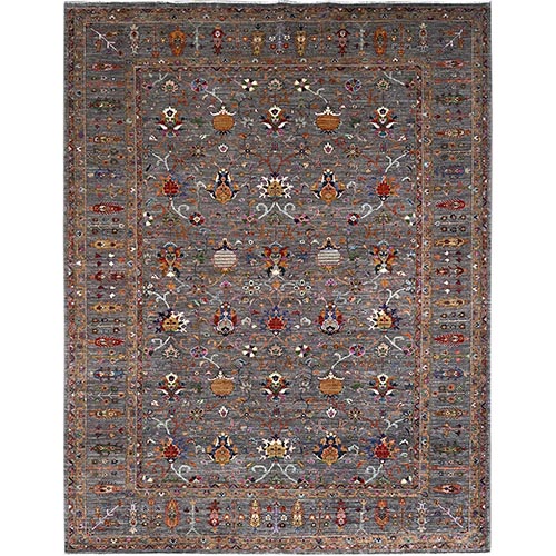 Granite Gray, Afghan Sultani, Hand Knotted, Natural Dyes, Densely Woven, Pure And Soft Wool, Pomegranate Design, Oriental 