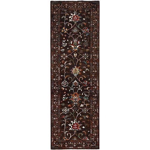 Fondue Fudge Brown, Pure Wool, Densely Woven, Hand Knotted, Natural Dyes, Afghan Sultani Oriental Runner 