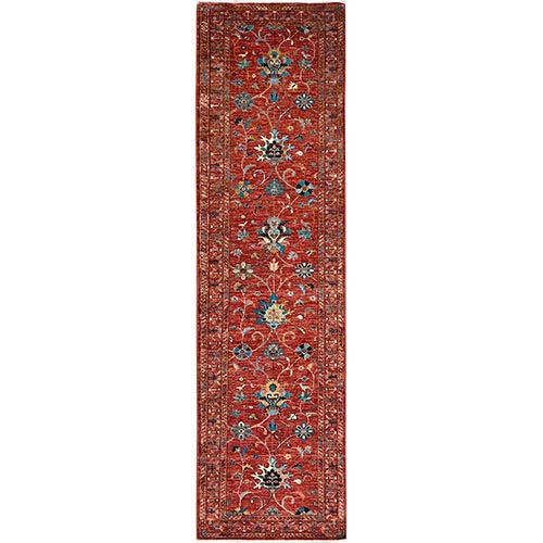 Crimson Red With Flower Blossom Design All Over, 100% Wool, Hand Knotted, Vegetable Dyes, Denser Weave, Afghan Sultani Runner Oriental 