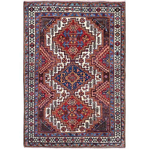 Jazz White, Densely Woven Vegetable Dyes, Turkish Knot Geometric Elements With Small Birds Figurines, Shiny Wool, Hand Knotted, Oriental Rug