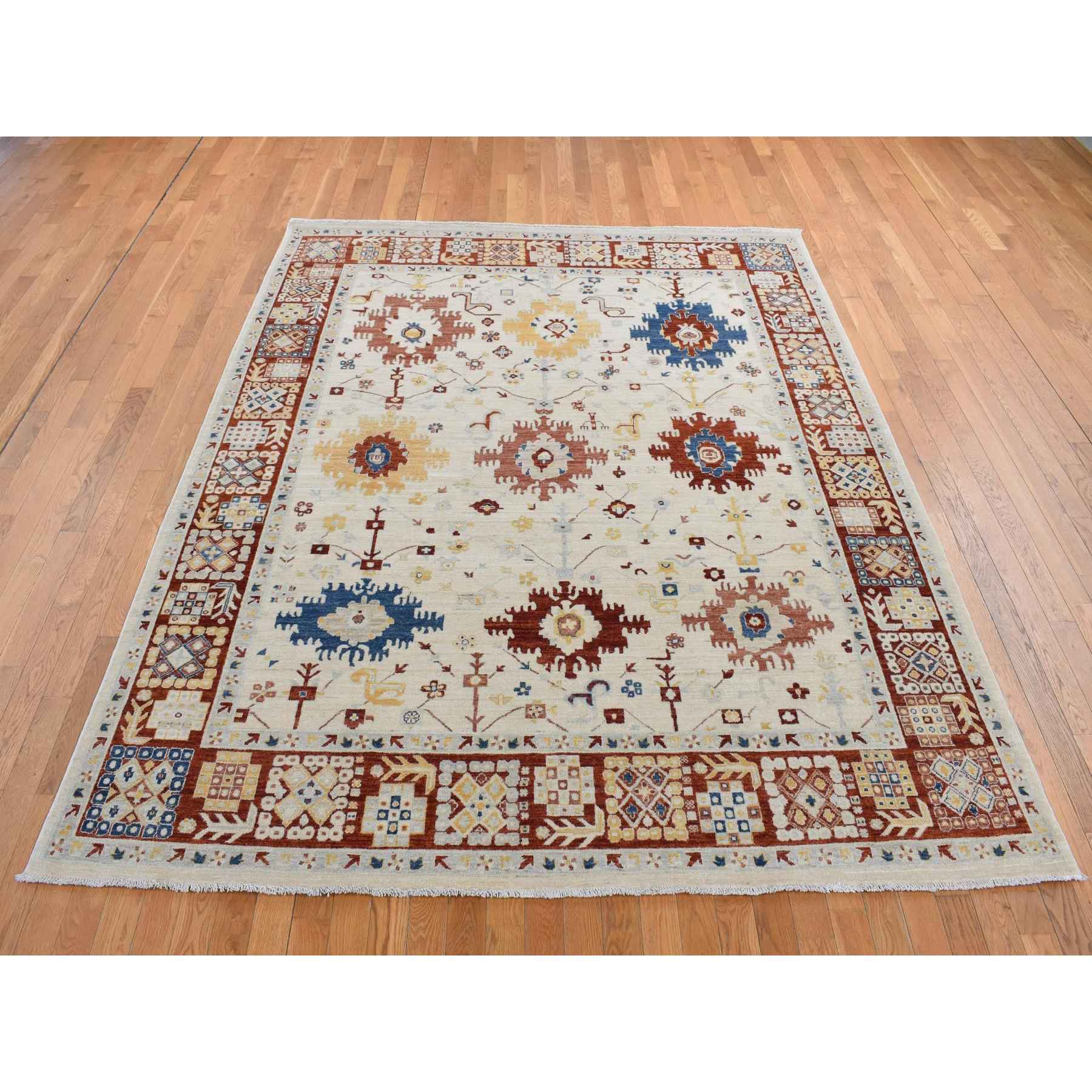Oushak-And-Peshawar-Hand-Knotted-Rug-435050