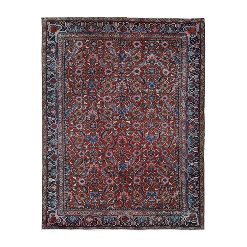 Fire Brick Red, Antique Persian Heriz with Fish Mahi All Over Design, Full Pile, Hand Knotted, Mint Condition, Pure Wool, Clean, Oriental Rug