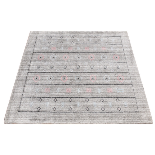 Sonic Gray, 100% Wool, Hand Loomed, Gabbeh Design, Square Oriental Rug