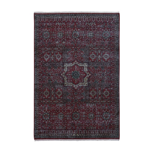 Vermilion Red, Vintage Look Mamluk, Zero Pile, Shaved Down, Worn and Distressed Wool, Hand Knotted, Oriental Rug