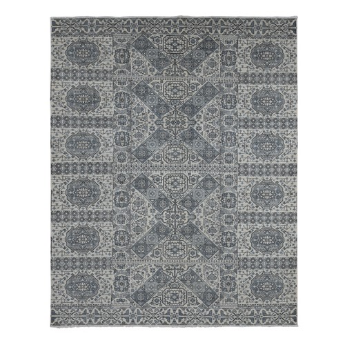 Nevada Gray, Ottoman Mamluk Crisscross Design, Hand Knotted, Undyed Natural Wool, Oriental Rug