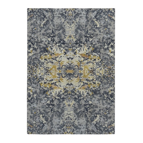 Cloud Gray, Abstract Design, Wool and Silk, Hand Knotted, Oriental Rug