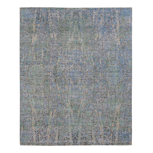 Little Boy Blue, THE WATER LILIES, Silk with Textured Wool, Hand Knotted, Oriental Rug