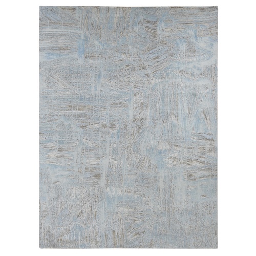 Powder Blue, THE PAINT BRUSH, Silk with Textured Wool, Hand Knotted, Oriental Rug