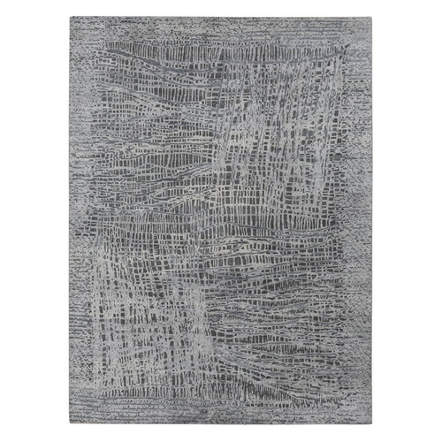 Cloud Gray, THE LOST BRANCHES, Silk with Textured Wool, Hand Knotted, Oriental Rug
