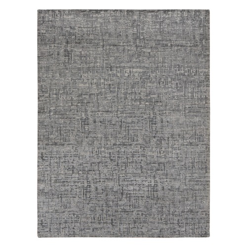 Old Silver Gray, THE MATRIX, Pure Silk with Textured Wool, Tone on Tone, Hand Knotted, Oriental Rug