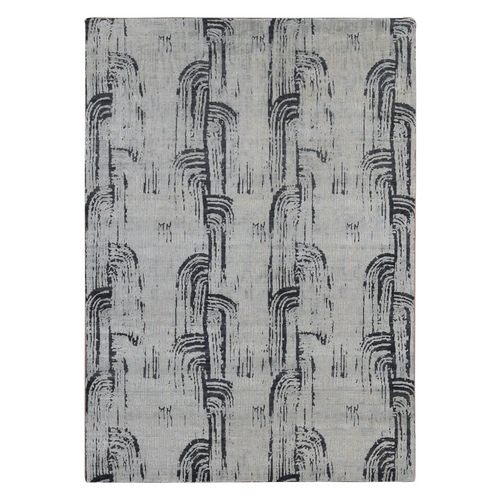 Goose Gray, THE CANE Design, Pure Silk with Textured Wool, Hand Knotted, Oriental Rug
