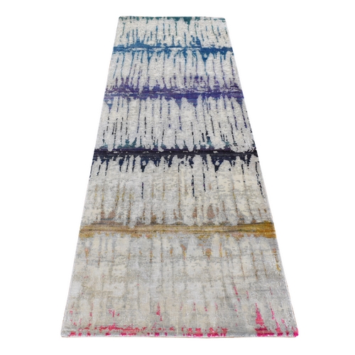 Medium Gray, THE CARDIAC, Sari Silk with Textured Wool, Handmade, Runner Oriental Rug