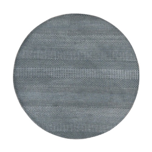 Thunder Gray, Grass Design, Wool and Silk, Hand Knotted, Round Oriental Rug