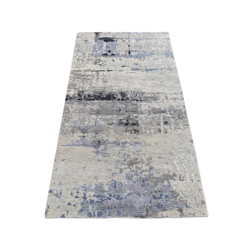 Agreeable Gray, Galaxy Design, Wool and Silk, Hand Knotted, Runner Oriental Rug