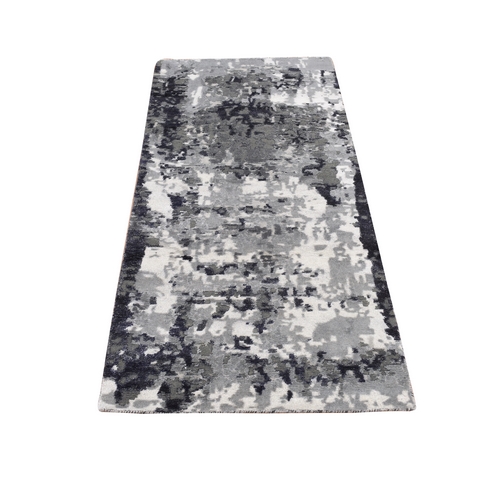 Abbey Black, Galaxy Design, Wool and Silk, Hand Knotted, Runner Oriental Rug