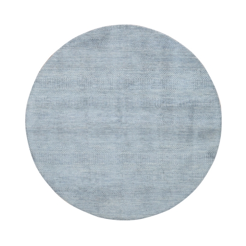 Cloud Gray, Wool and Silk, Grass Design, Hand Knotted, Round Oriental Rug